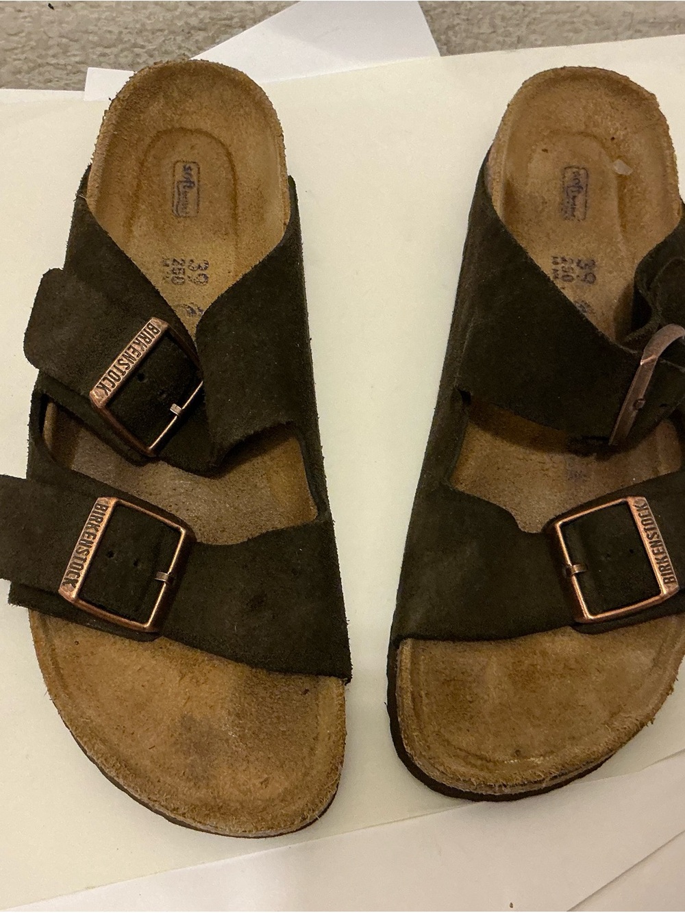 Birkenstock Two-Strap Suede softbed Slide Sandal - Dark Brown 39 - Picture 9 of 9